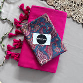 Pink Handloom Khadi Cotton Saree With Rama Mango Print Blouse